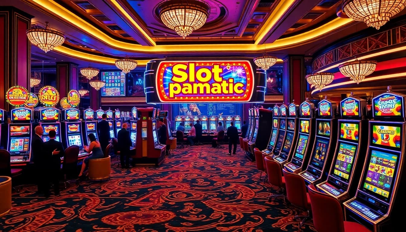Excited players battling it out on the latest slot pragmatic machines in a vibrant casino setting.