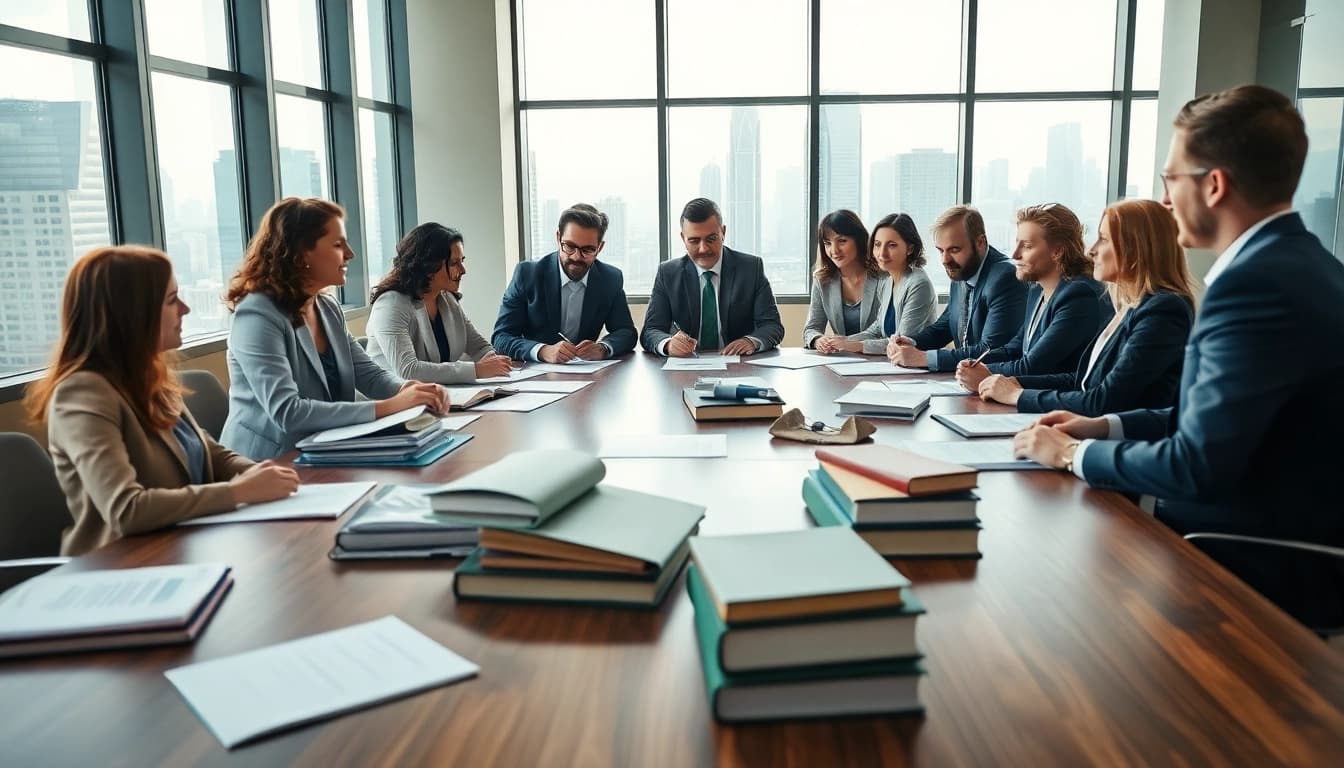 Engaged attorneys at an environmental law firm strategizing in a professional setting.