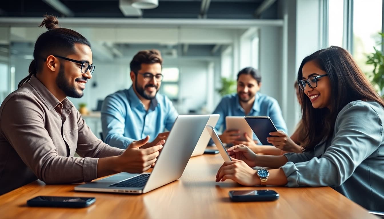 Engaging group discussion on IT certifications without studying in a modern office.