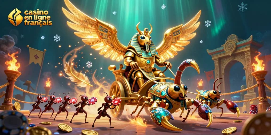 Découvrez l'univers captivant du casino en ligne français avec cette scène dynamique remplie de personnages et d'éléments de jeu.