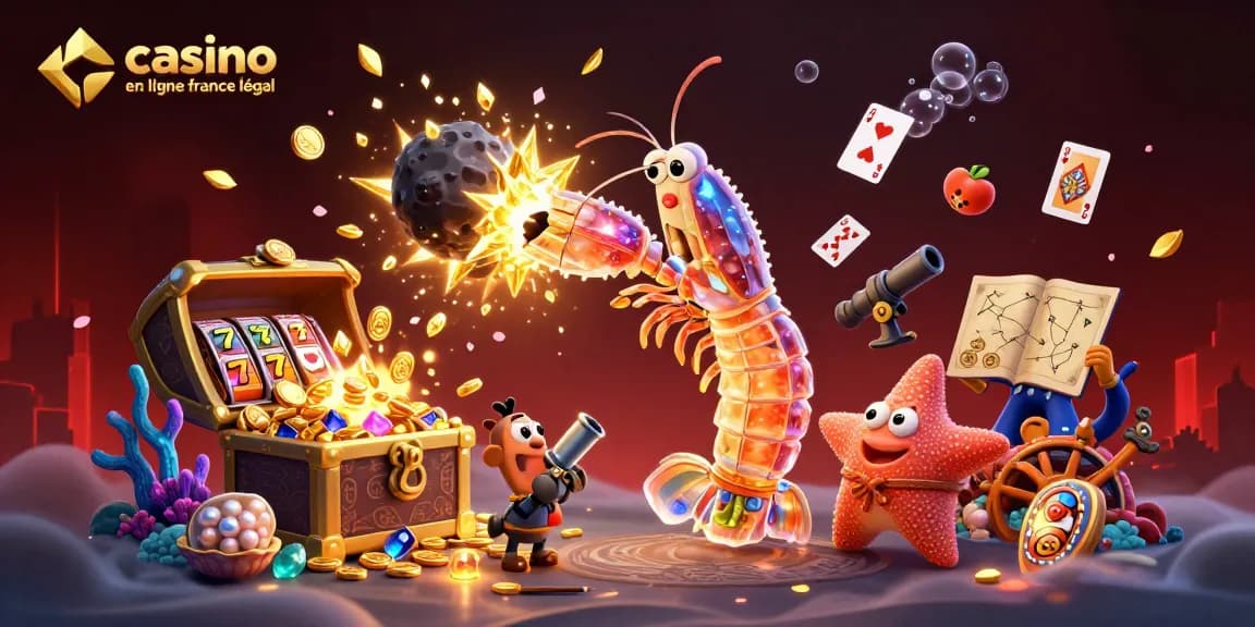 Explorez le casino en ligne légal en France avec des personnages colorés, lots de pièces d'or et machines à sous.