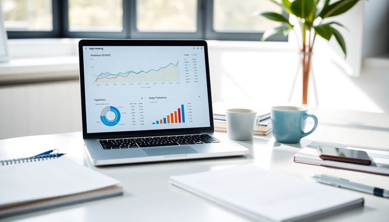Analyze SEO performance metrics in a vibrant digital marketing workspace.
