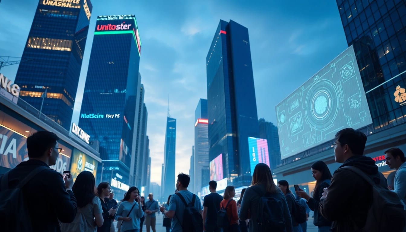 Showcasing transformative Technology in an urban setting with dynamic digital interfaces.