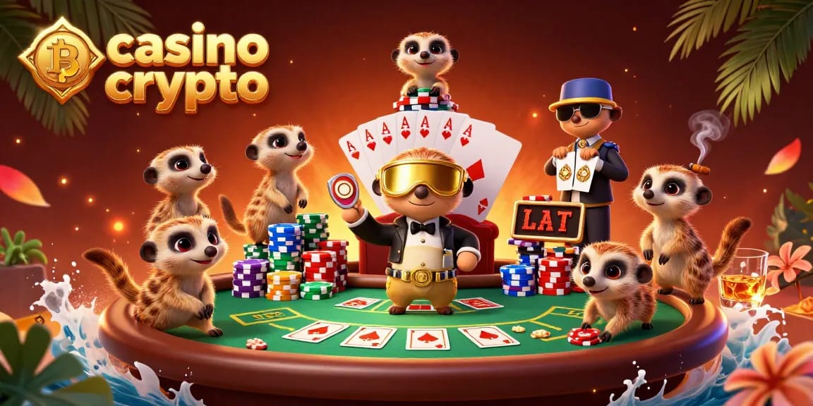 Les meerkats gèrent un casino crypto animé, avec des éléments de jeu éclatants et thématiques.