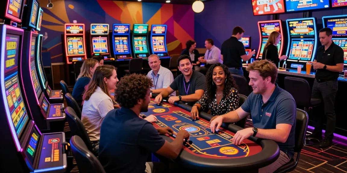 Experience the best casinos for credit cards with lively players enjoying games in a vibrant casino atmosphere.