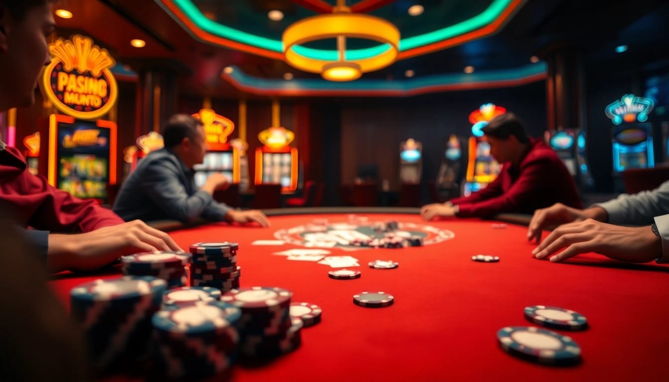 Menangkan QQWIN4D di meja poker yang penuh semangat dan cahaya neon.