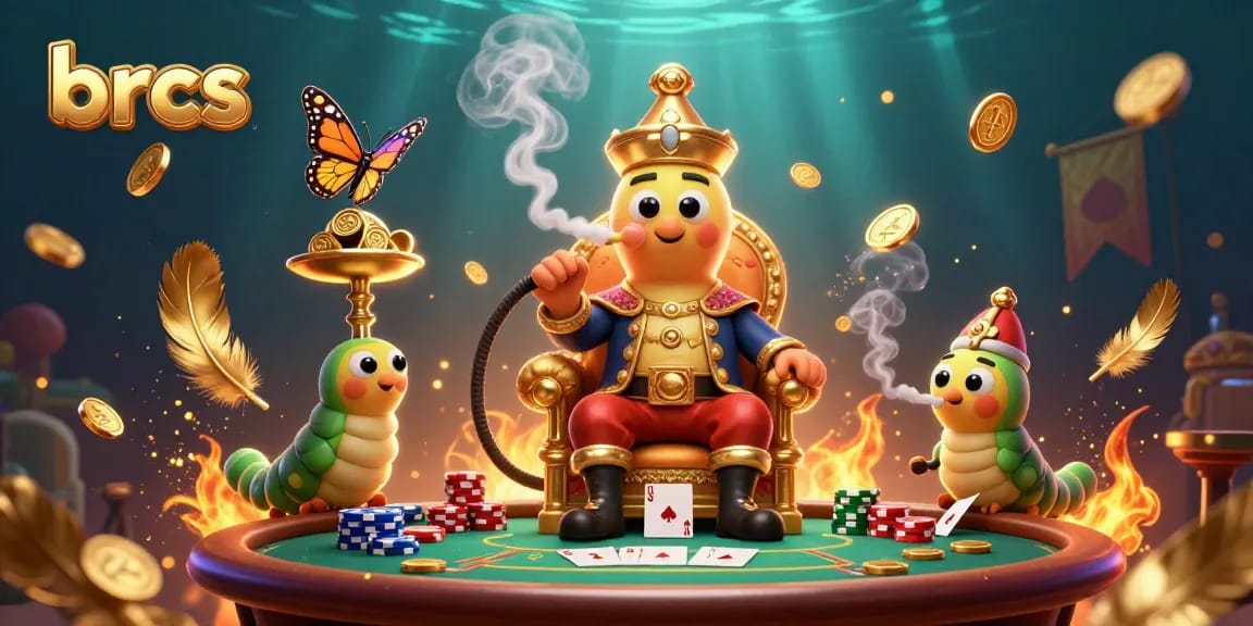 Experience the thrill at brcs with a unique 3D casino illustration of a caterpillar master featuring poker symbols.
