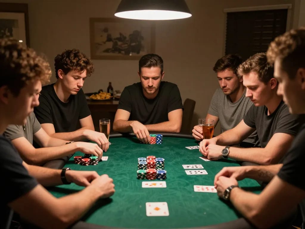 Players at home poker night enjoying strategic gameplay with sunwinapk cards spread on the table