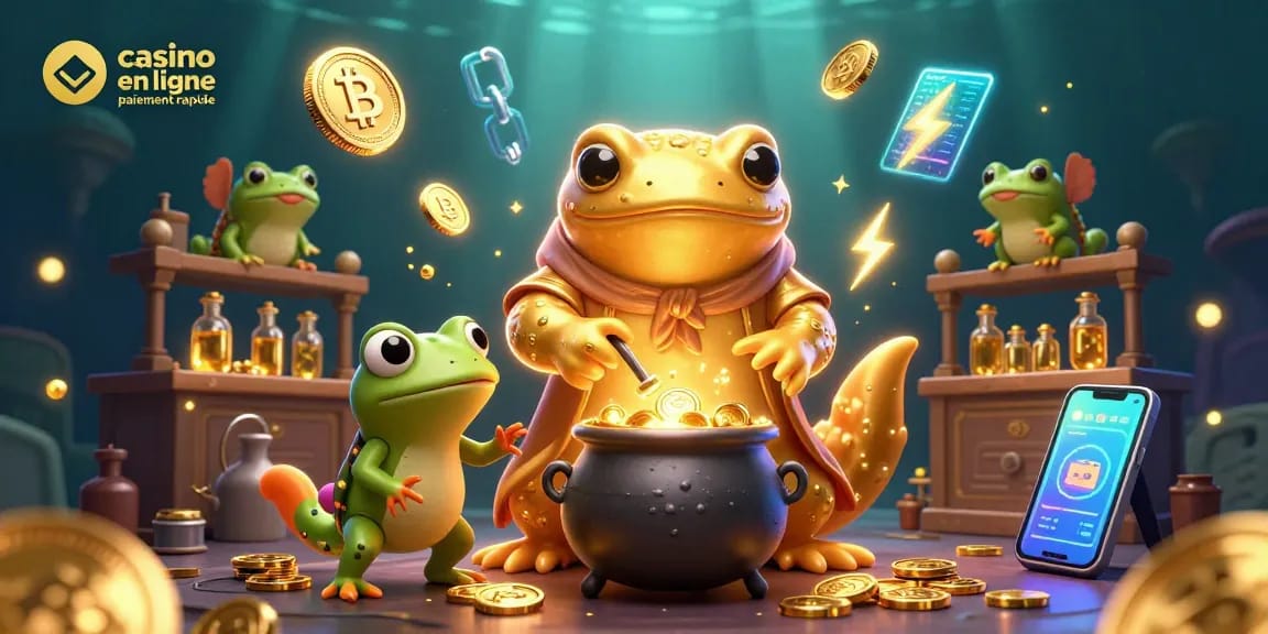Jouez au casino en ligne paiement rapide avec des pièces de Bitcoin et Ethereum entourant des personnages féeriques.