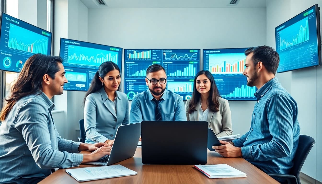 Professional web management team analyzing data and optimizing website performance.