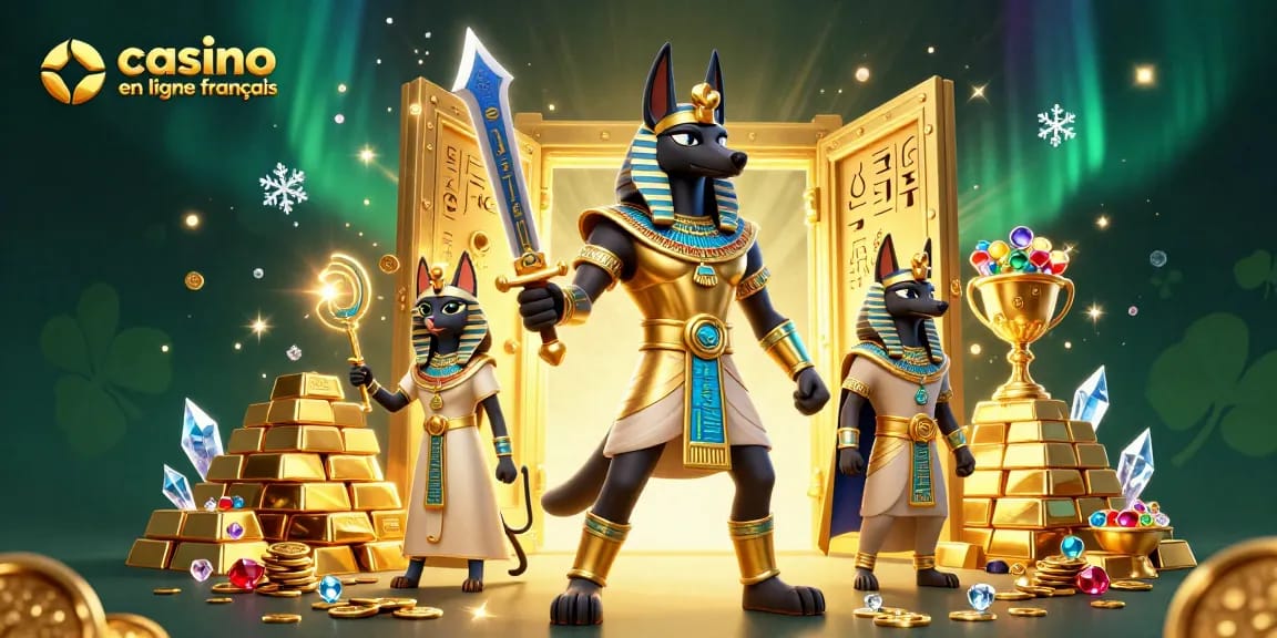 Plongez dans l'univers captivant de casino en ligne français, où Anubis et Bastet gardent des trésors scintillants.