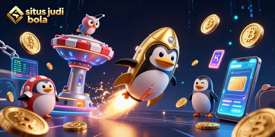 Win big with situs judi bola in a vibrant 3D casino adventure featuring animated characters and crypto elements.