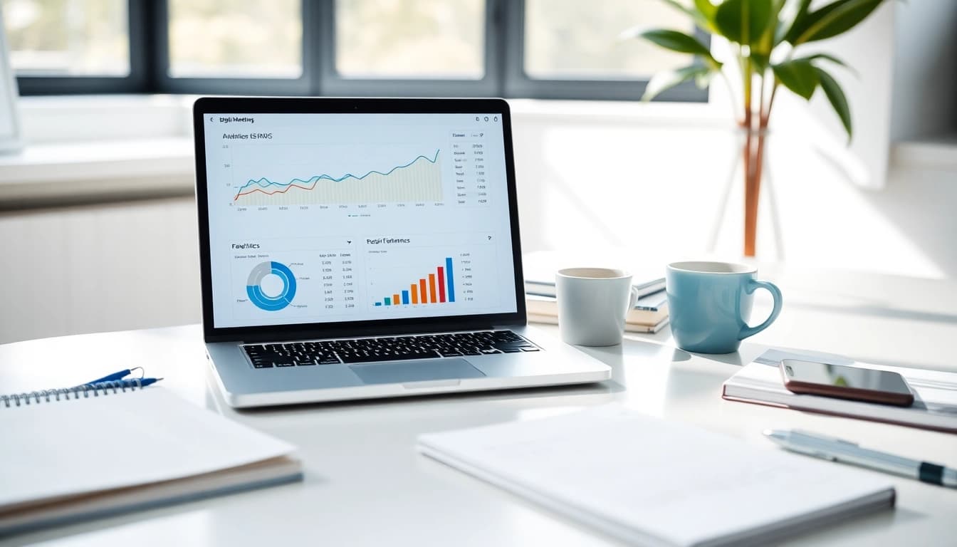 Analyze SEO performance metrics in a vibrant digital marketing workspace.