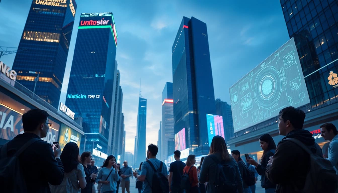 Showcasing transformative Technology in an urban setting with dynamic digital interfaces.