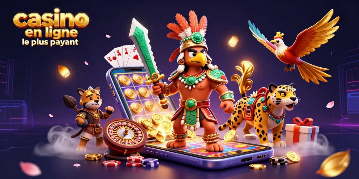 Jouez sur le casino en ligne le plus payant avec un guerrier azteque et des jeux de casino colorés.