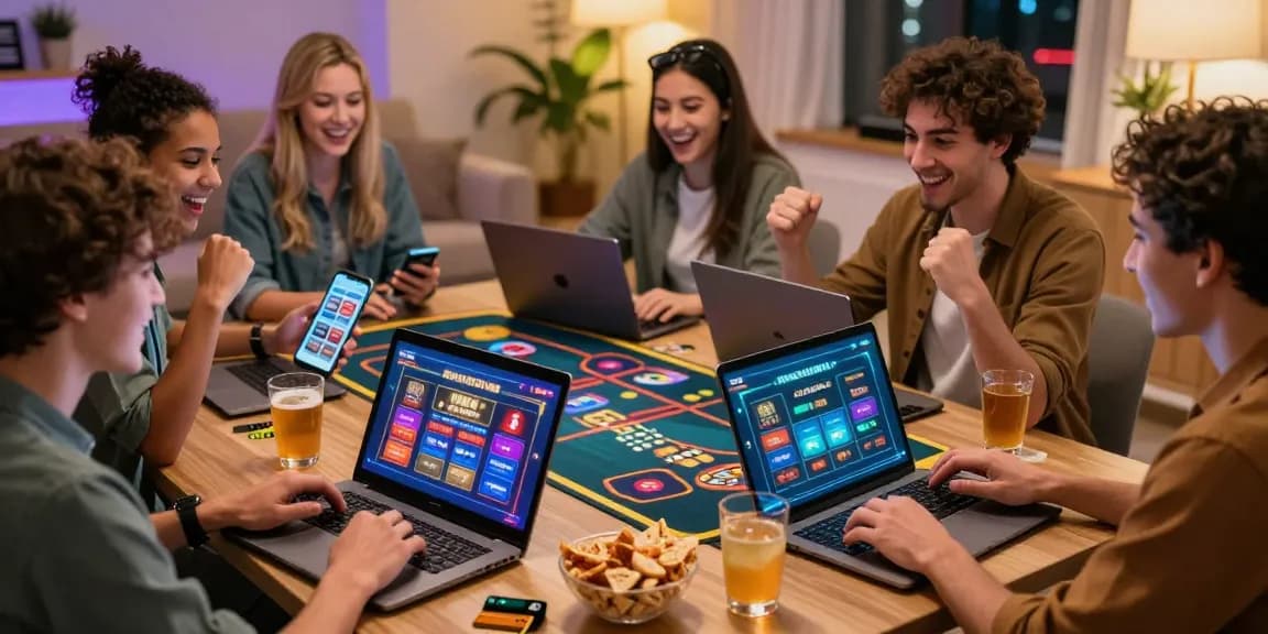 Friends enjoying online gaming with credit cards at https://alsbury.co.uk/ in a cozy atmosphere.
