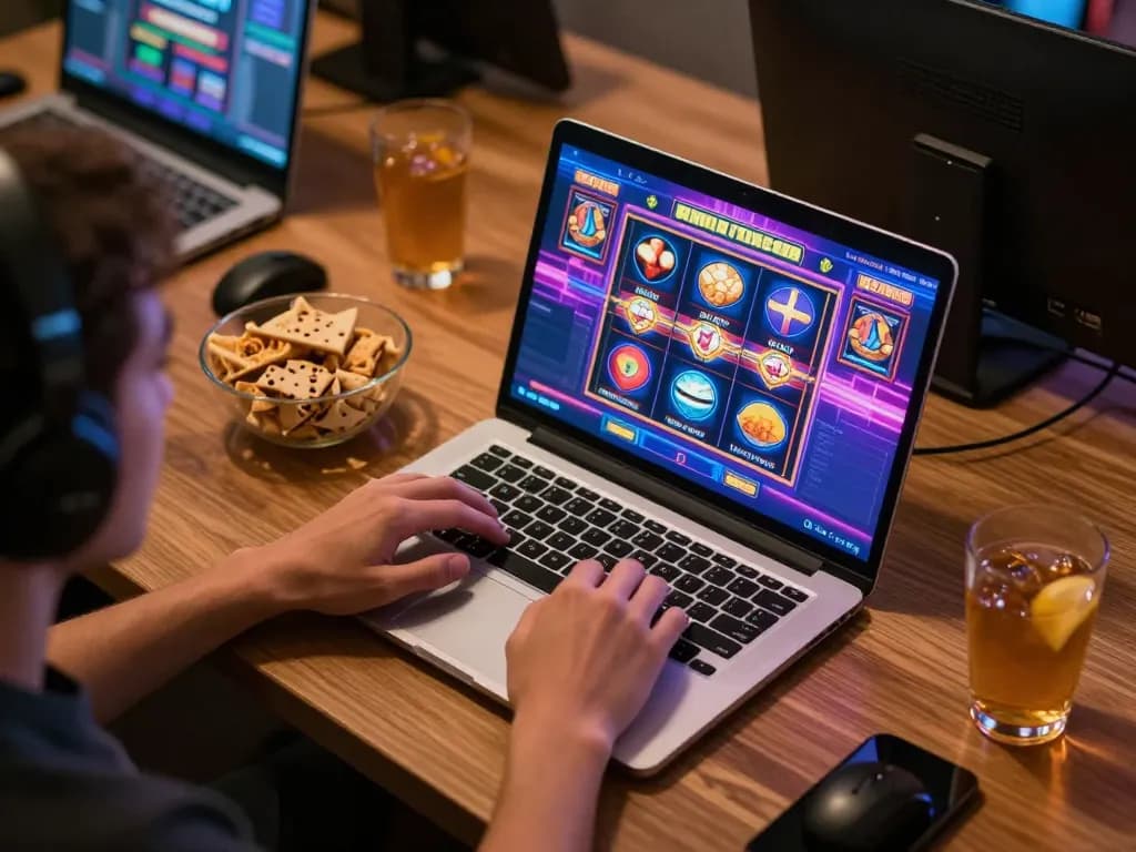 Spinning slots on a laptop screen during an engaging online gaming session.