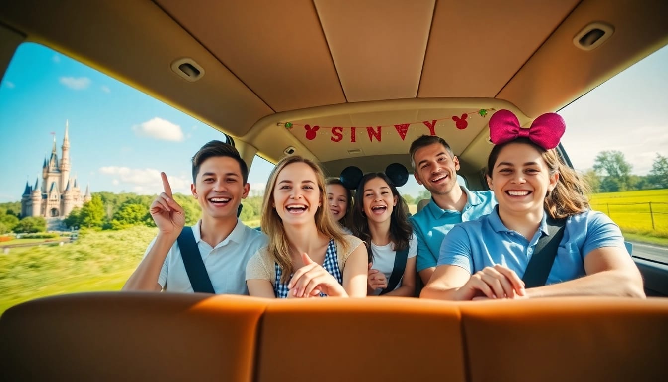 Enjoy a scenic Beauvais Airport to Disney Transfer with a family in vibrant surroundings.