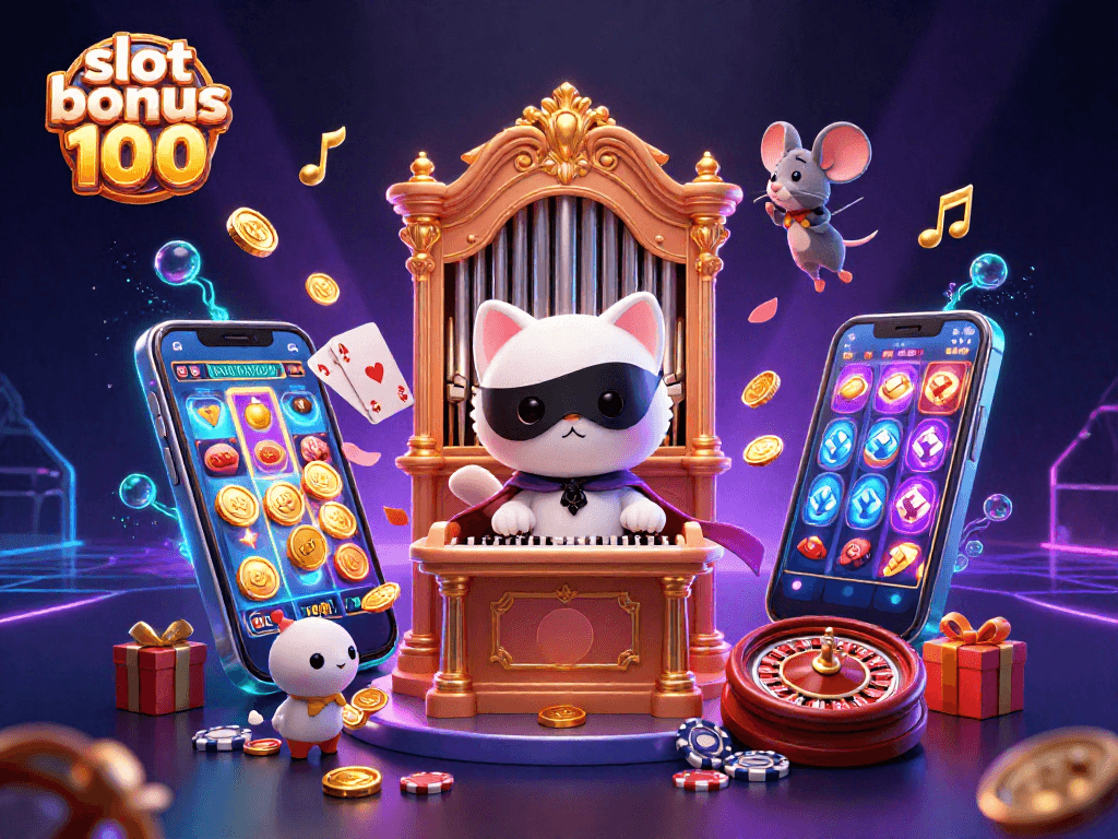 Experience the excitement of slot games with the captivating slot bonus 100 in a vibrant casino scene.