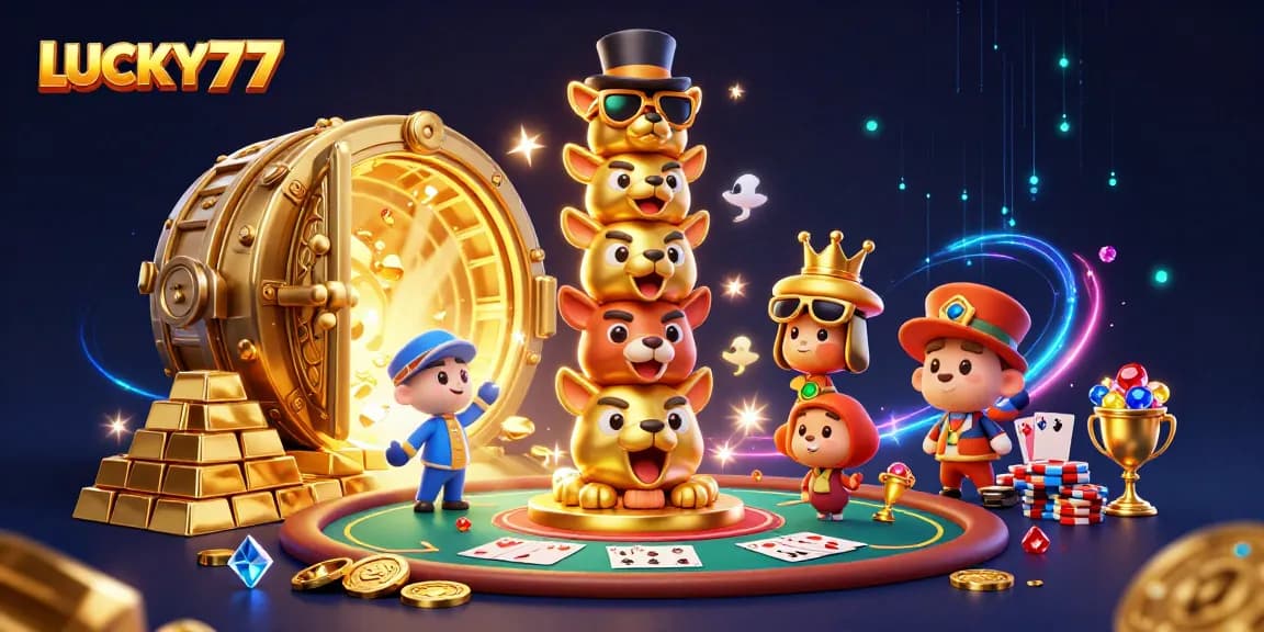 Experience LUCKY77 through this vibrant casino scene packed with gaming excitement!