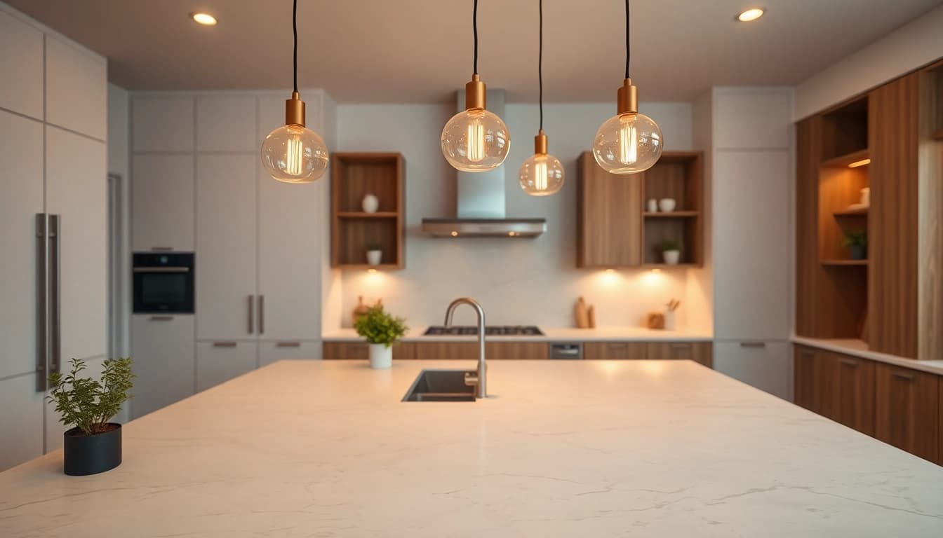 Transform your home with beautiful island lighting that enhances modern kitchen designs and creates an inviting atmosphere.