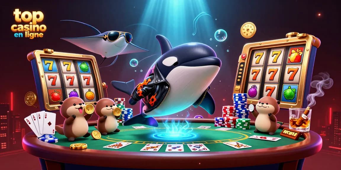 Découvrez le meilleur casino en ligne avec un orque, une raie et des loutres portant des pièces d'or