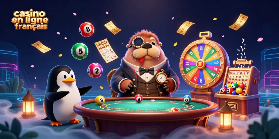 Jouez à des jeux captivants de casino en ligne français avec des personnages et des éléments colorés dans une scène vibrante et dynamique.