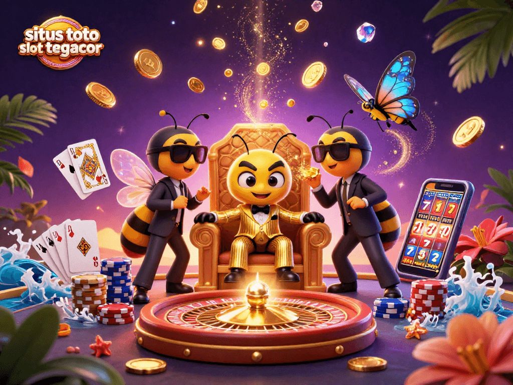 Experience excitement with situs toto slot tergacor as a cartoon bee mob boss presides over a lively casino.