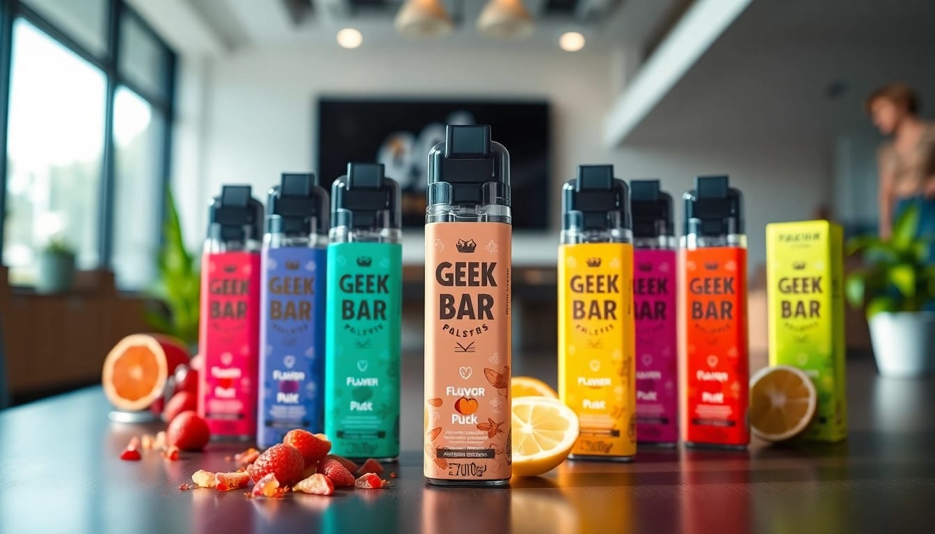 Explore innovative geek bar pulse flavors showcased in colorful packaging against a lifestyle backdrop.
