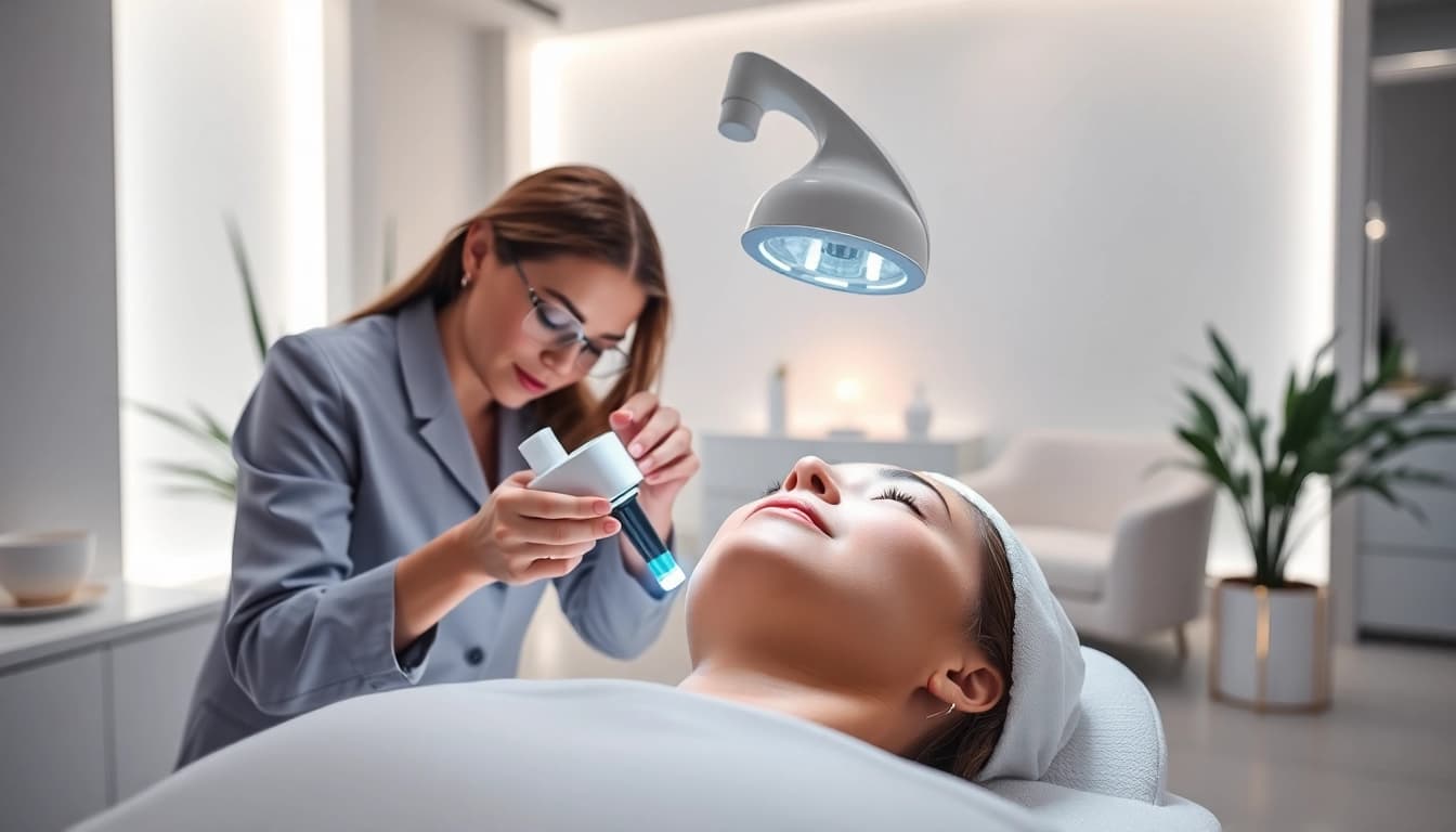 Experience hydrodermabrasion near me with a certified aesthetician at a modern spa setting.