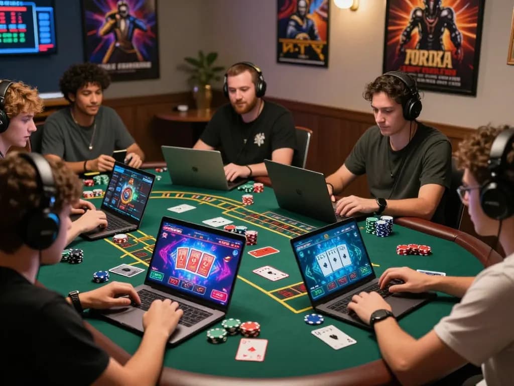 Exciting online baccarat game scene showcasing players enjoying virtual gaming experience on multiple devices, emphasizing the accessibility and fun of 바카라사이트.