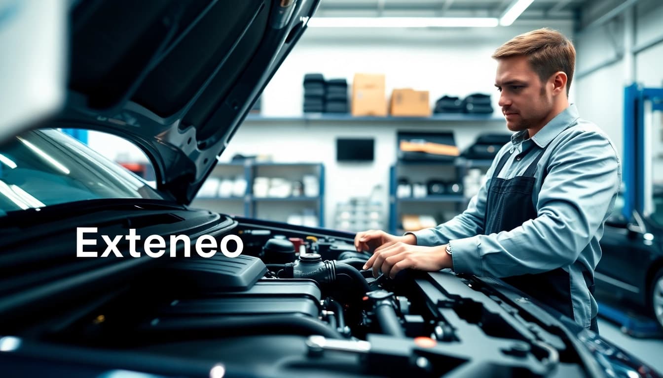 Mechanic demonstrating the importance of extended car warranty in a professional garage setting.