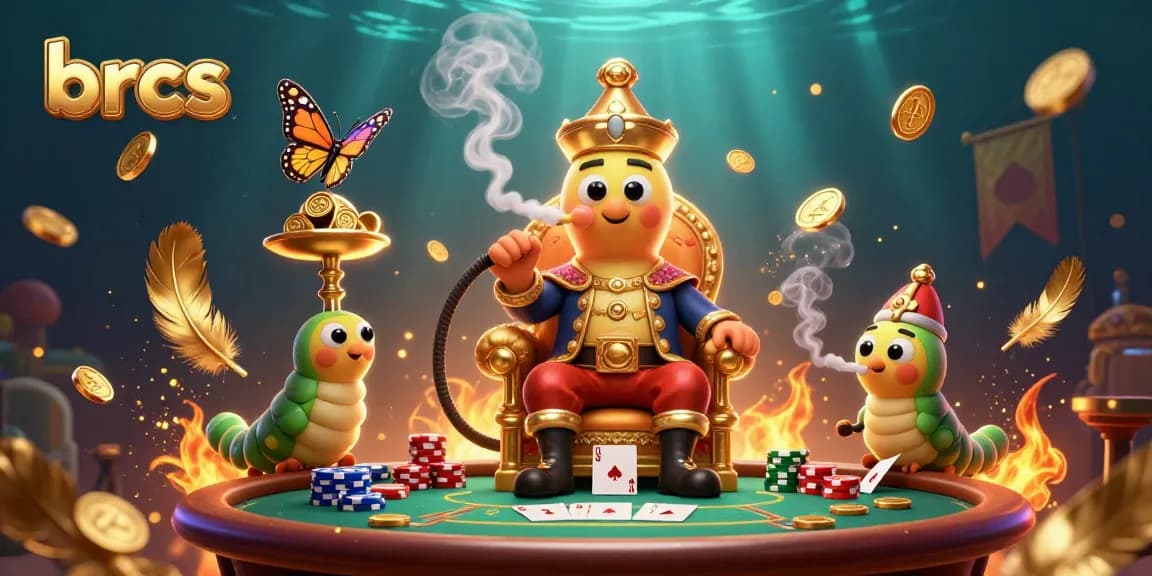 Experience the thrill at brcs with a unique 3D casino illustration of a caterpillar master featuring poker symbols.