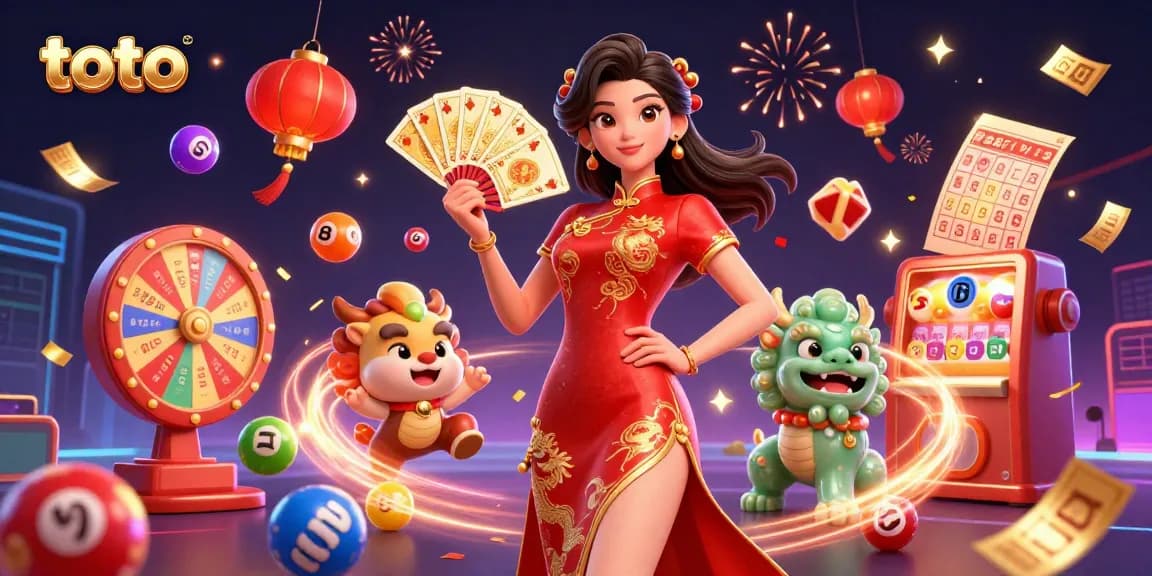Experience thrilling toto action with a vibrant lottery scene featuring dynamic elements and a cultural flair.