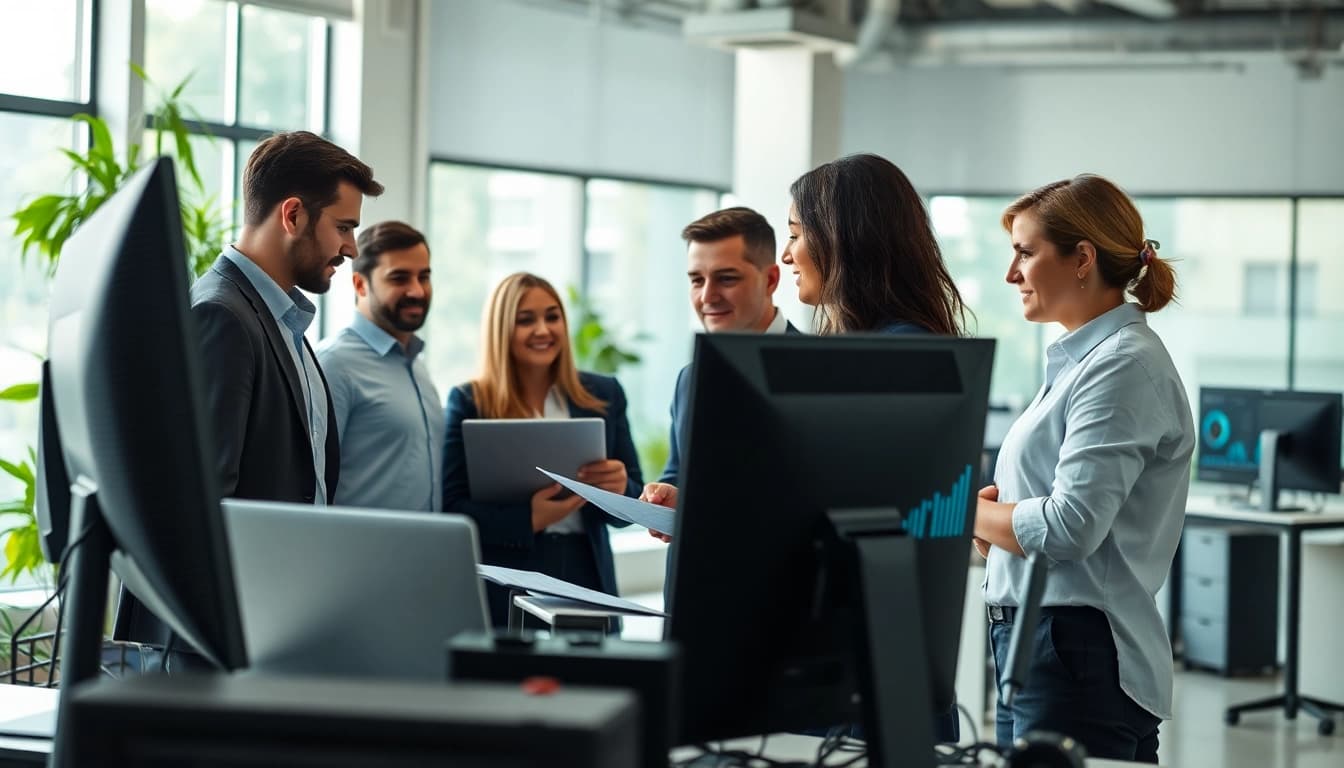 Optimize managed IT services Lakeland with a professional team collaborating in a modern workspace.