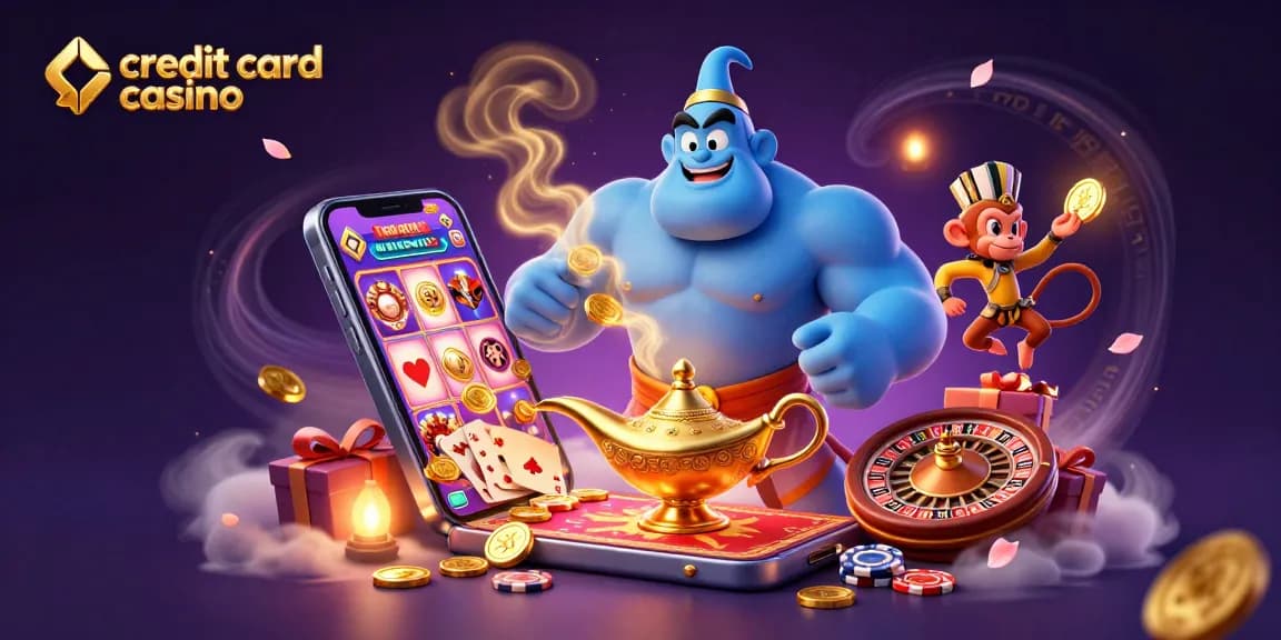 Engage in exhilarating gaming action at a vibrant credit card casino with magical elements.