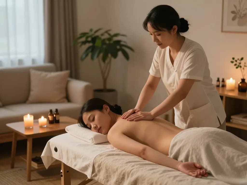 숙련된 치료사가 편안한 관리를 제공하는 집에서의 편안한 출장안마 세션.