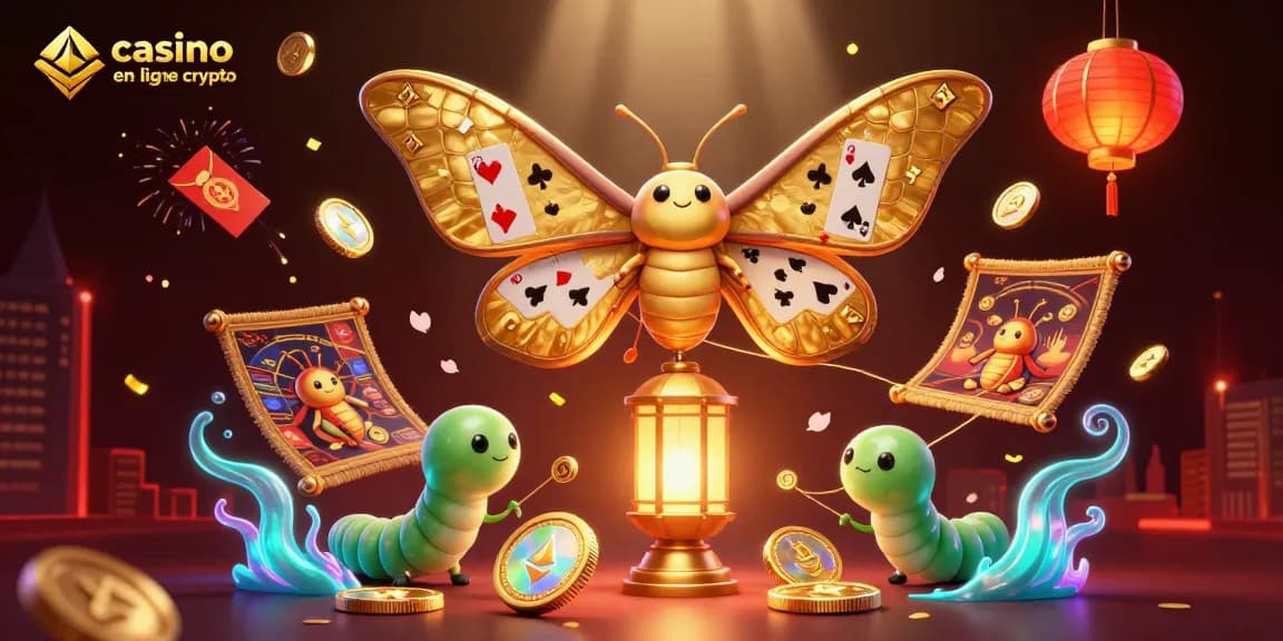 Animations captivantes de jeux de casino en ligne crypto avec des motifs dorés et une ambiance lumineuse.