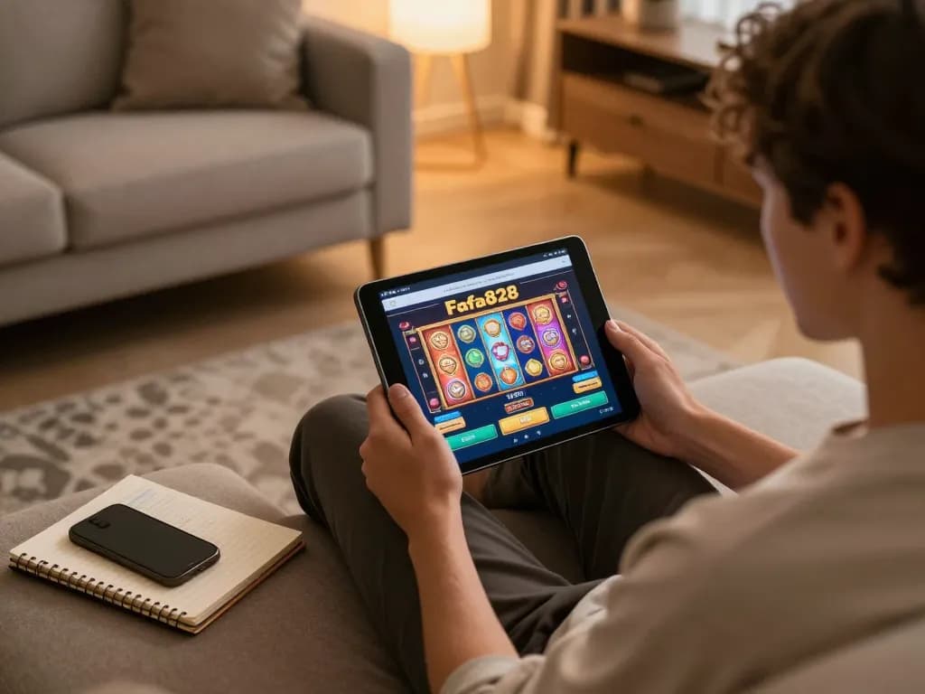 Engaging online gambling experience with Fafa828 app on tablet, highlighting strategic gameplay.
