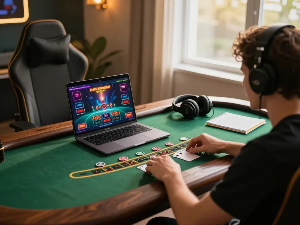 Player engaging with w 88 online blackjack, enjoying a vibrant live dealer experience in a cozy home setup.