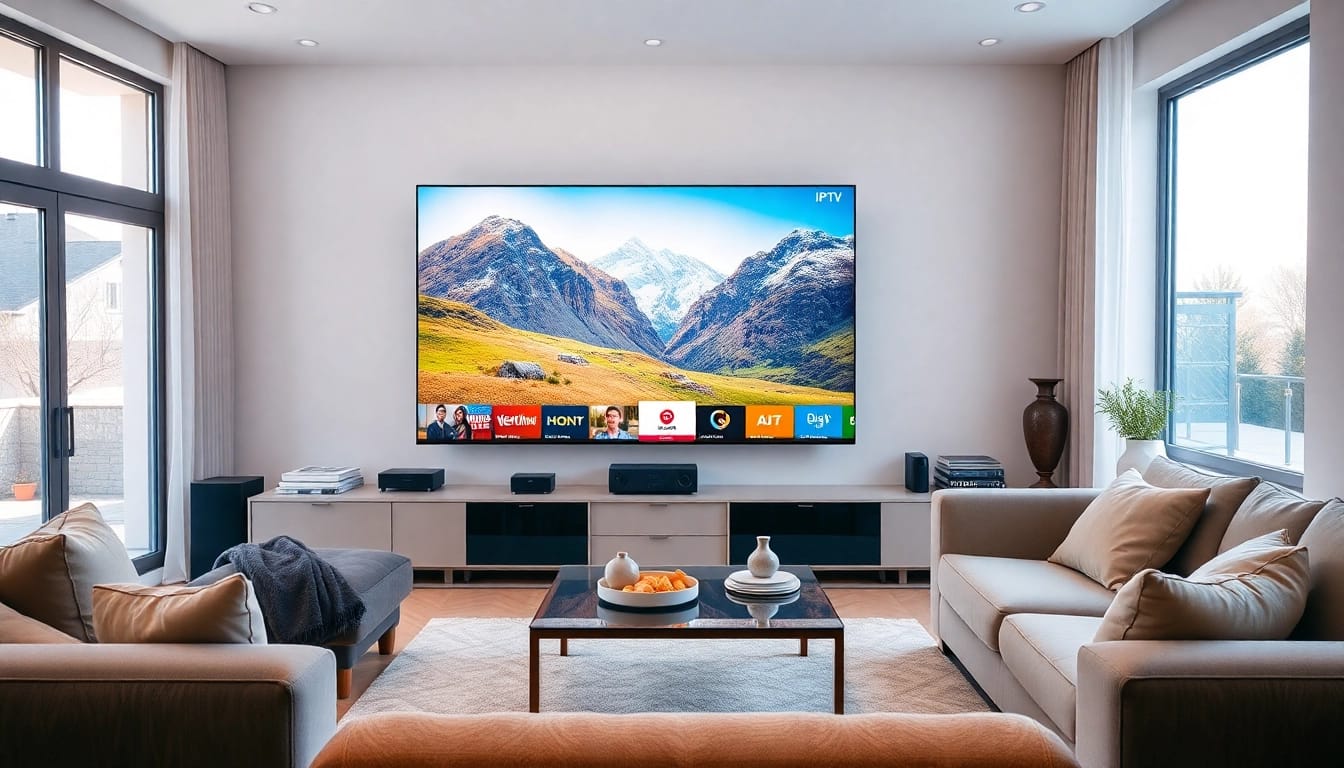 Enjoying IPTV Suisse with a high-quality streaming setup in a cozy living room.