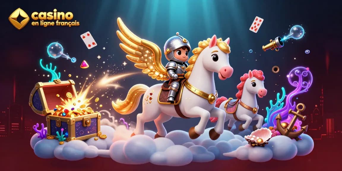 Découvrez le monde vibrant du casino en ligne français avec cette illustration magique mettant en scène des personnages éblouissants et des éléments de jeux captivants.