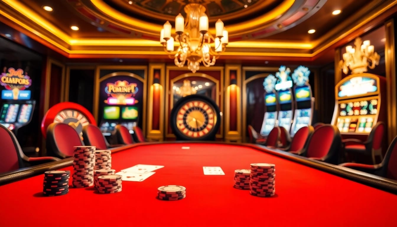 Une scène vibrante de casino en ligne Français mettant en avant le poker et la roulette pour une expérience de jeu passionnante.