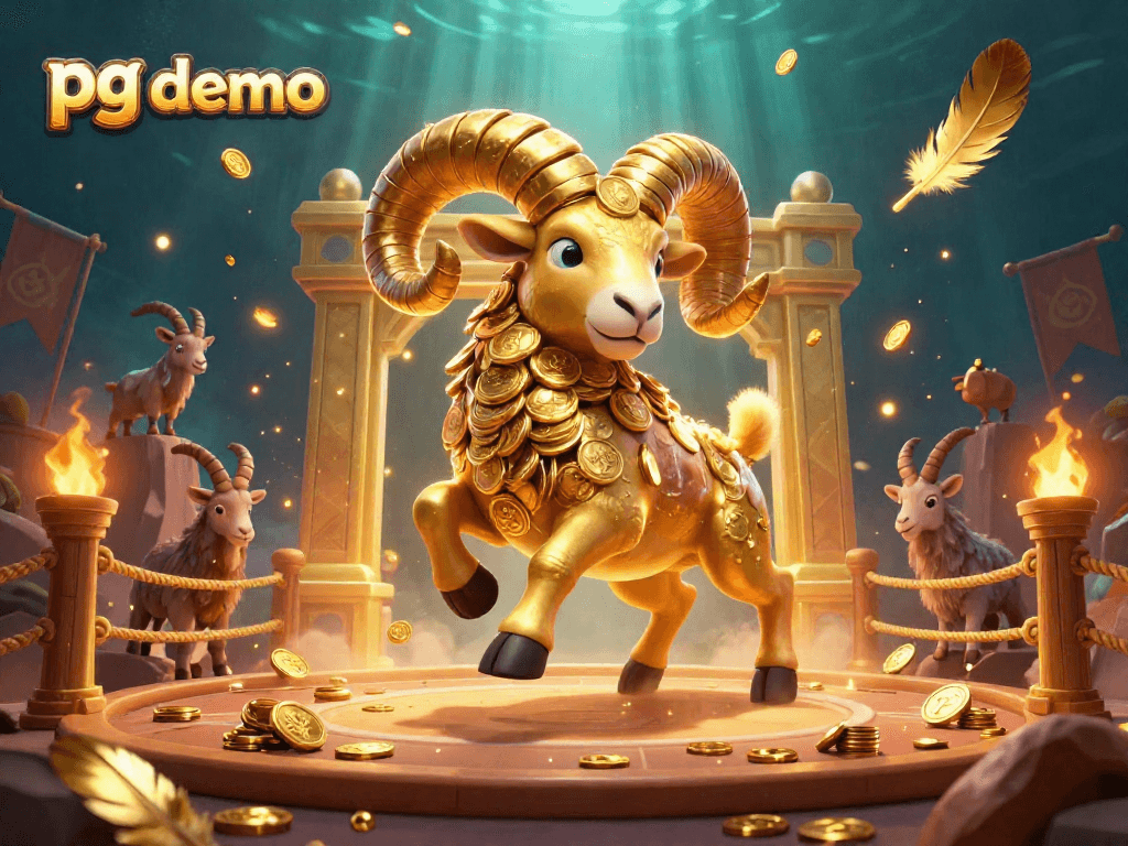 Bet big with pg demo featuring a golden ram charging through a vibrant casino-themed arena packed with excitement.