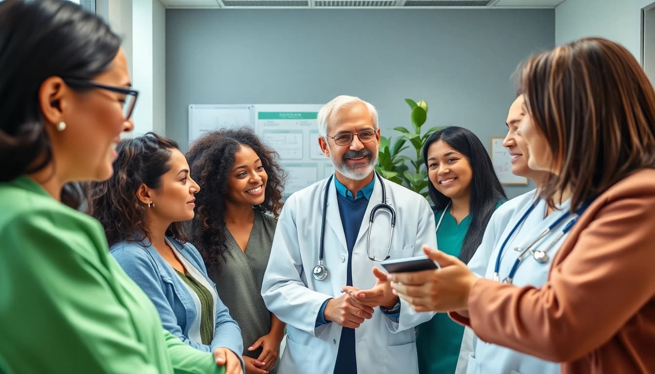 Engaging healthcare conversation focusing on health in a modern clinical environment.