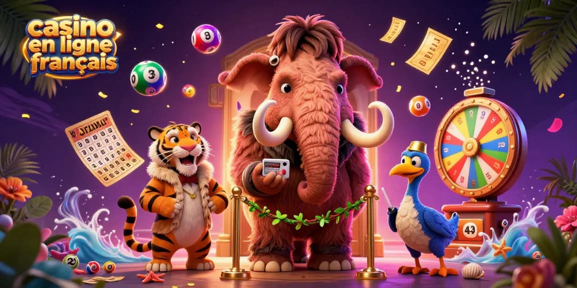 Découvrez une scène captivante illustrant un "casino en ligne français" avec un mammouth et un tigre VIP.
