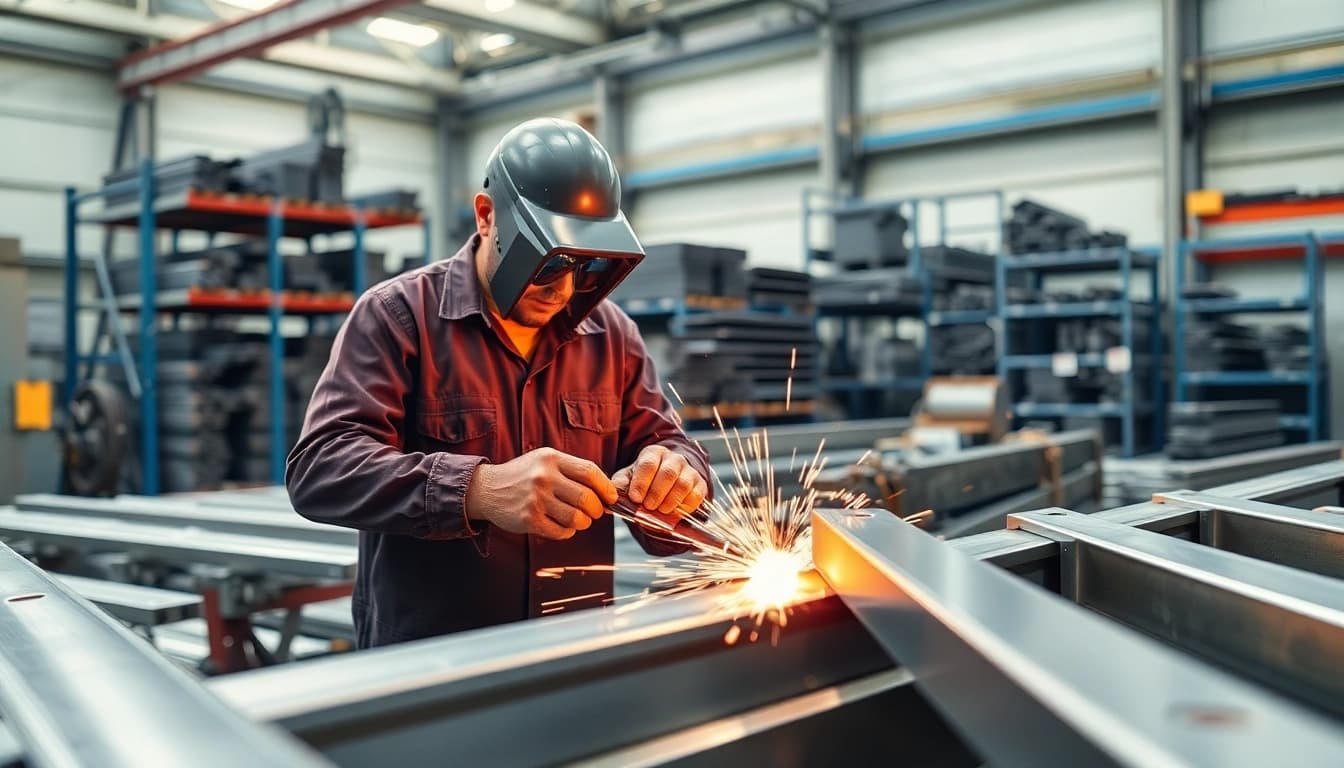 Crafting custom steel fabrication with precision in a professional workshop.