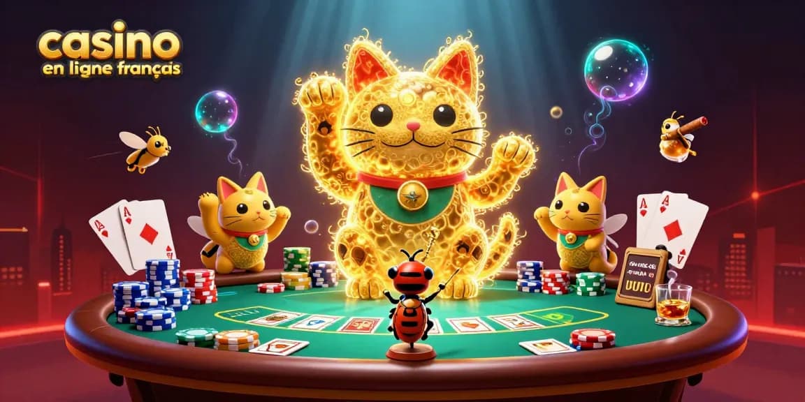 Découvrez le casino en ligne français avec une illustration dynamique de jeux d'argent.