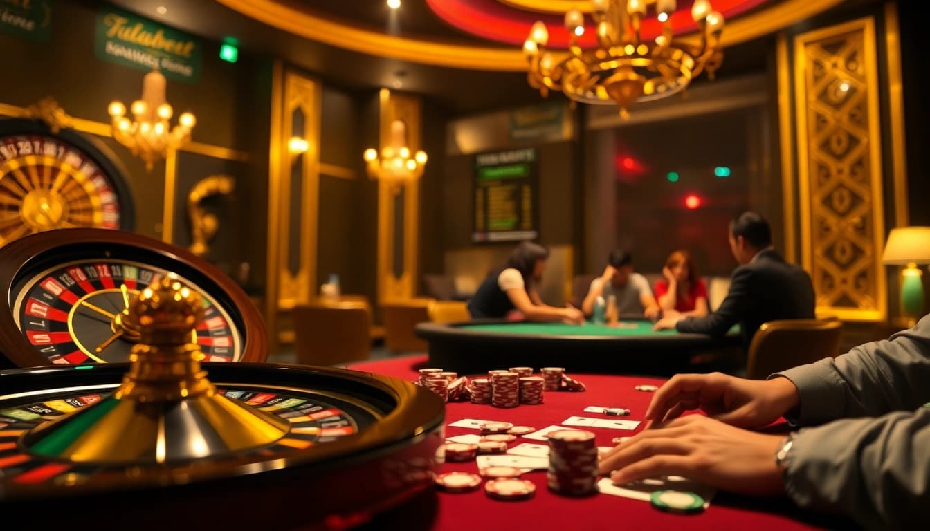 Players enjoying casino games and betting on 7upbet with vibrant colors and luxury.