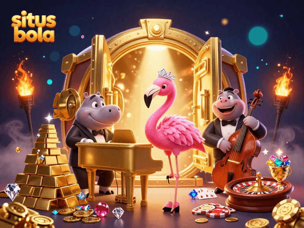Experience the excitement of situs bola with vibrant casino action featuring iconic illustrations and dynamic elements.